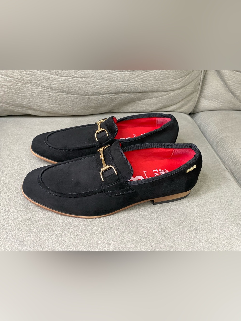 Tayno Caprio Black Suede Gold Bit Slip on Loafers
